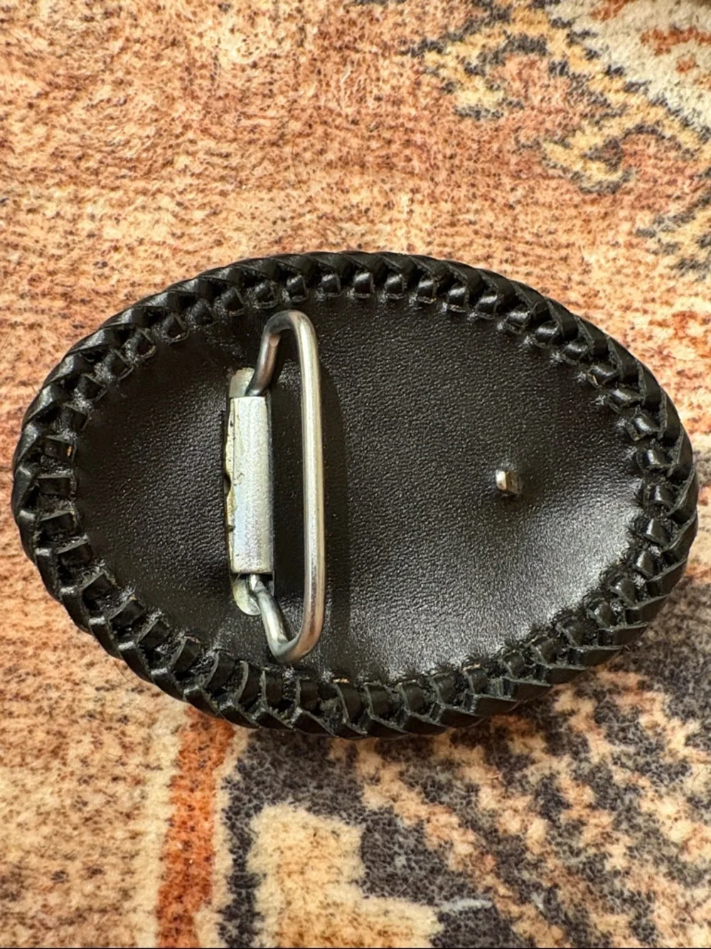 Brown Leather Belt Buckle with Knox Township Sportsman Club Embossing